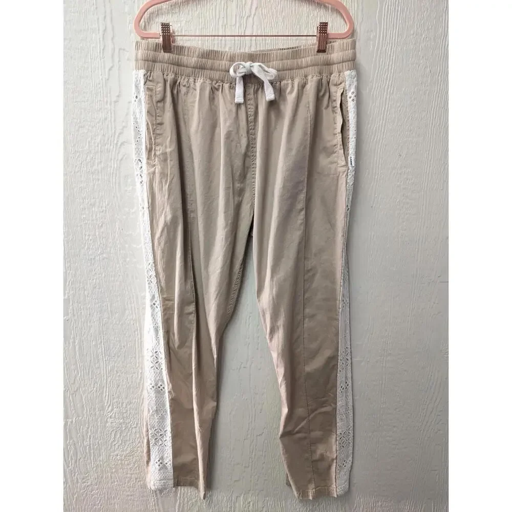 Carre Bandana Lace Pants In Stone Khaki Crochet Joggers 100% Cotton Men's XL